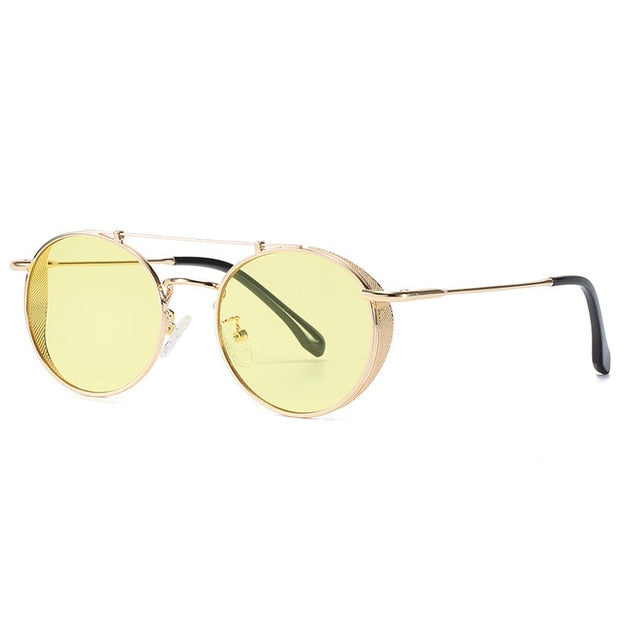 Calanovella Steampunk Round Sunglasses Oval Round Metal Steampunk Sunglasses Men Women Fashion Sun Glasses Eighties Retro Vintage Sunglasses gold yellow,black blue,black gray,gun gray,gold tea,silver,gun blue green,bronze tea 34.99 USD