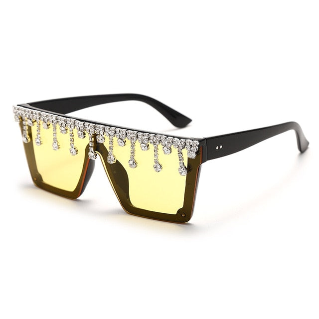 Calanovella Stylish Crystal Diamond Rhinestones Oversized Square Sunglasses UV400