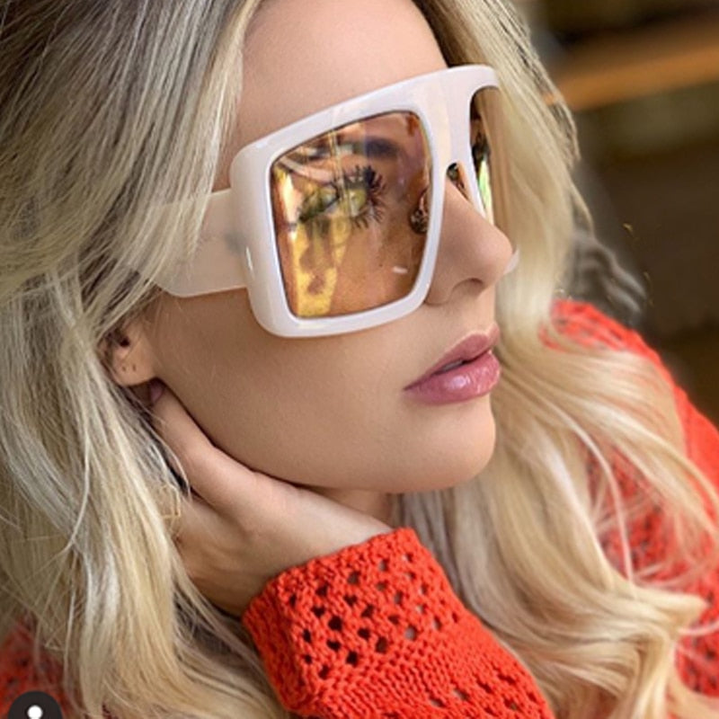 Calanovella Vintage Oversized Sunglasses Women Square Trendy Sun