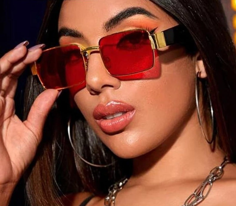 Calanovella Fashion Hip Hop Punk Sunglasses Designer Metal Square Rectangle Frame Retro Sun Glasses Cool Style