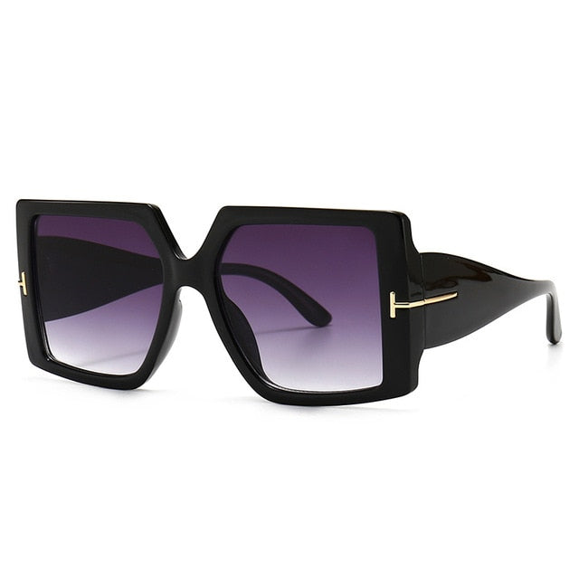 Calanovella Classic Oversized Square Sunglasses New Fashion Black Leopard Sun Glasses Gradient Vintage Big Shades UV400