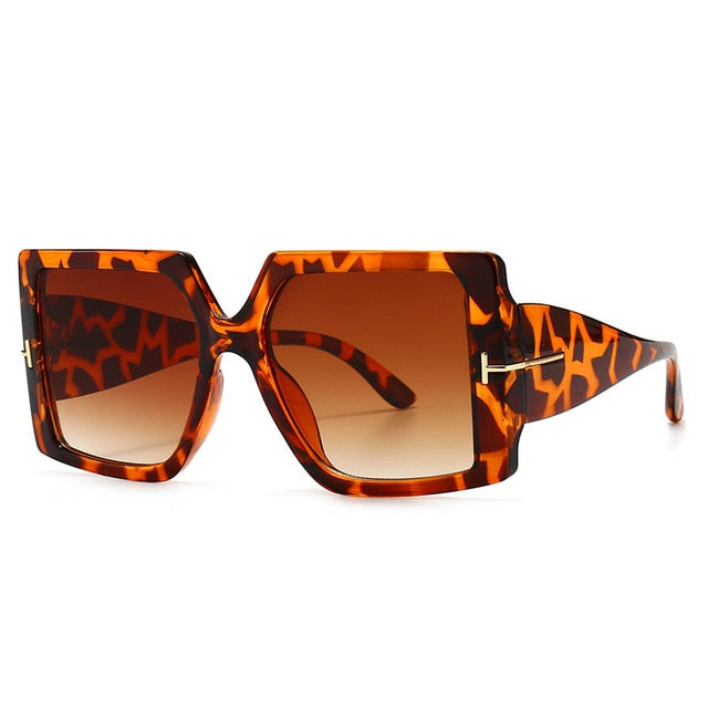 Calanovella Classic Oversized Square Sunglasses New Fashion Black Leopard Sun Glasses Gradient Vintage Big Shades UV400