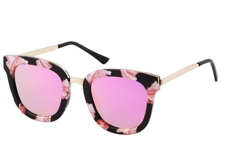 Calanovella Round Dazzling Sunglasses for Women Driving Shades Retro Flower Rose Gold Glasses