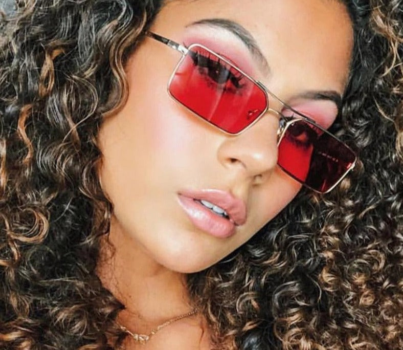 Calanovella Retro Small Rectangle Sunglasses Women Red Double Bridges