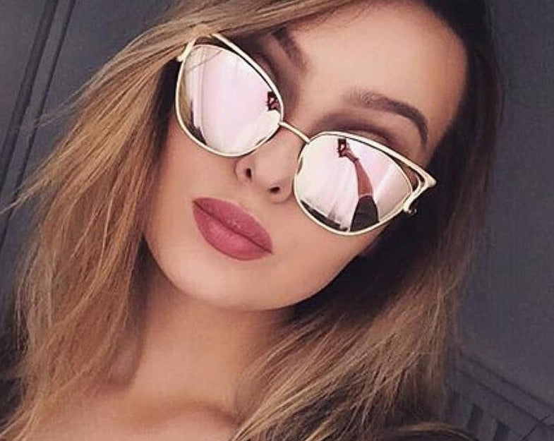 Calanovella Oversized Cat Eye Sunglasses Women Brand Designer Retro Vintage Gold Pink Mirror Sun Glasses Female Shades