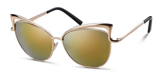 Calanovella Oversized Cat Eye Sunglasses Women Brand Designer Retro Vintage Gold Pink Mirror Sun Glasses Female Shades