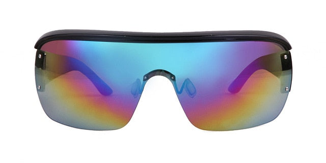 Calanovella One Piece Futuristic Sunglasses Men Brand Designer Half Frame Mirror Lens Sun Glasses Oversized Goggles Cool Sport Shades