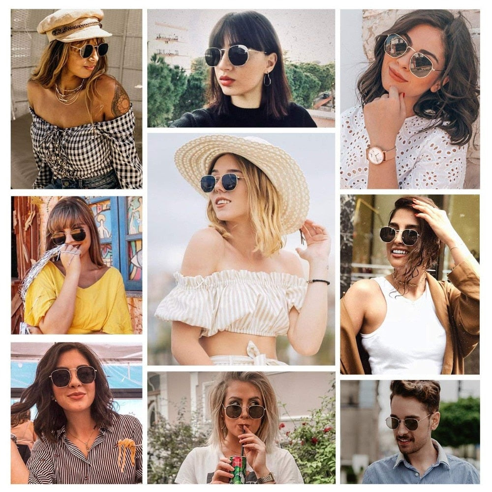Calanovella Vintage Hexagon Sunglasses Polarized Men Women Brand Design Retro Female Flat Lens Small Frame Sun Glasses Men Shades