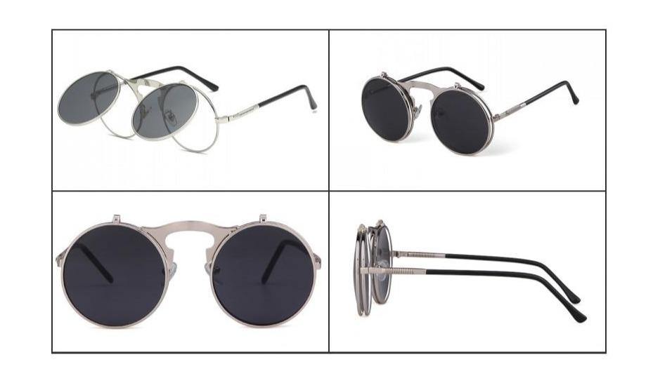 Calanovella Round Clip On Sunglasses Men Steampunk Goggles Flip Up Lens Sun Glasses - Calanovella.com
