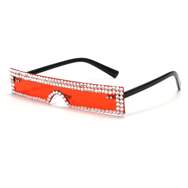 Calanovella Trendy Small Rectangle Crystal Rhinestones Sunglasses