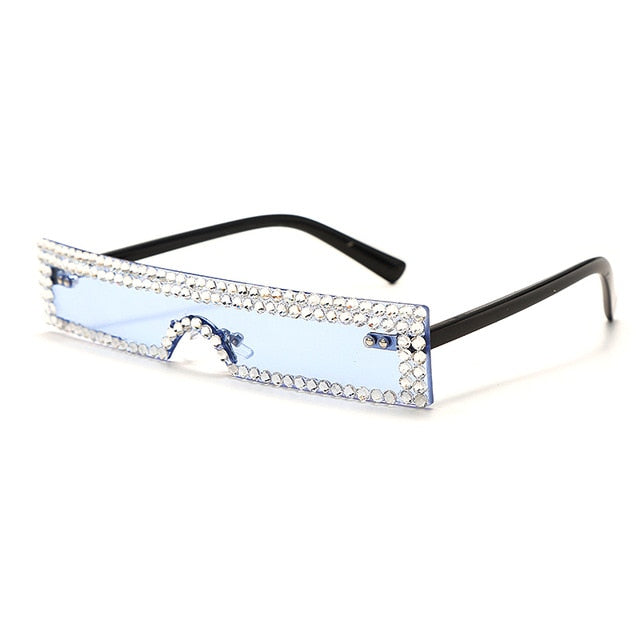 Calanovella Trendy Small Rectangle Crystal Rhinestones Sunglasses