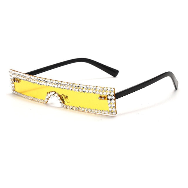 Calanovella Trendy Small Rectangle Crystal Rhinestones Sunglasses