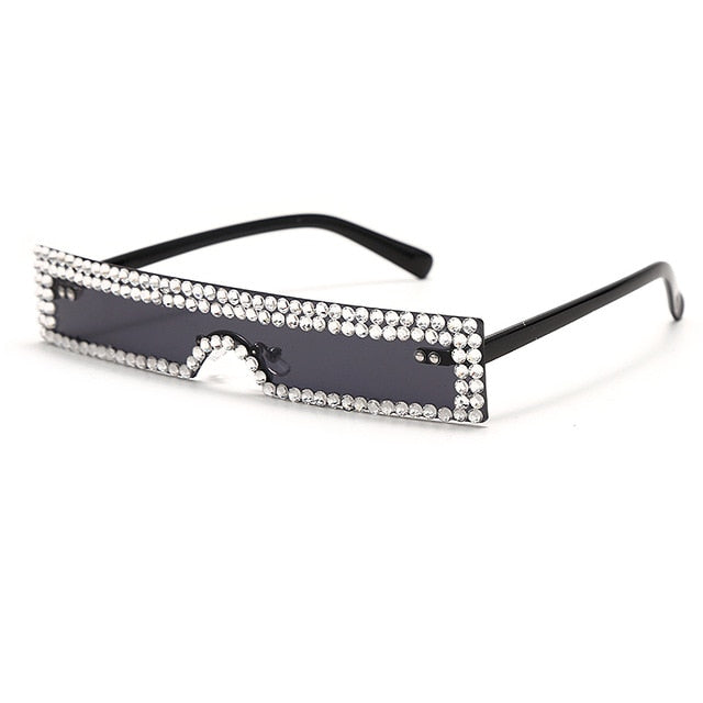 Calanovella Trendy Small Rectangle Crystal Rhinestones Sunglasses