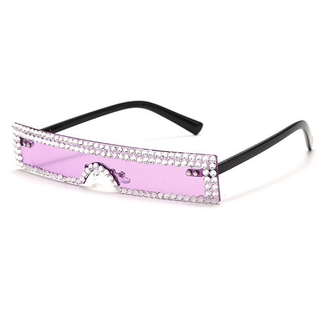 Calanovella Trendy Small Rectangle Crystal Rhinestones Sunglasses