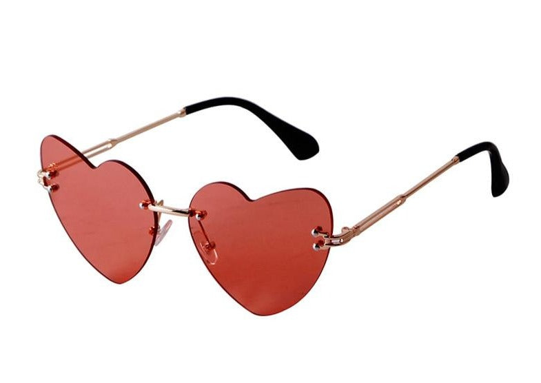 Calanovella Rimless Vintage Red Love Heart Shaped Frame Sunglasses