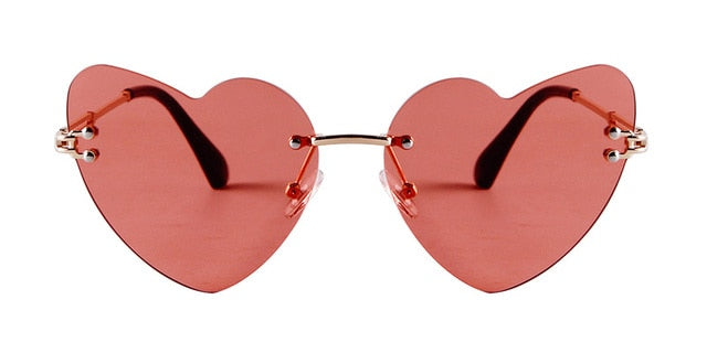 Calanovella Rimless Vintage Red Love Heart Shaped Frame Sunglasses