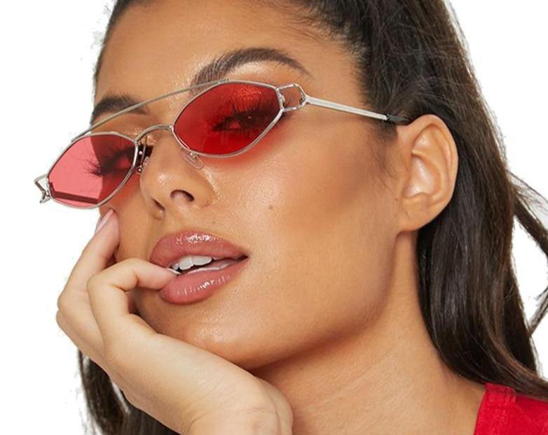 Calanovella Small Oval Sunglasses Retro 90s Tiny Gold Metal Diamond Shape Frame Sun Glasses - Calanovella.com