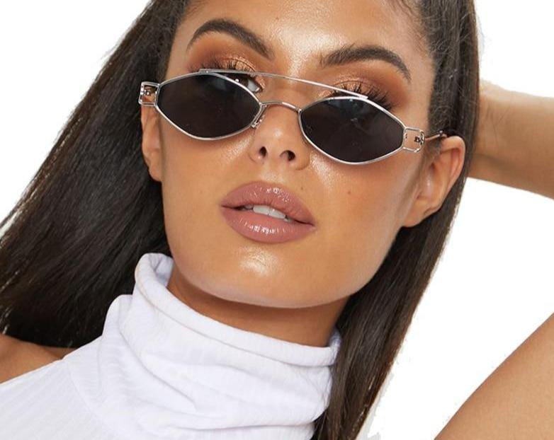Calanovella Small Oval Sunglasses Retro 90s Tiny Gold Metal Diamond Shape Frame Sun Glasses - Calanovella.com