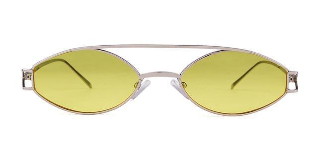Calanovella Small Oval Sunglasses Retro 90s Tiny Gold Metal Diamond Shape Frame Sun Glasses - Calanovella.com