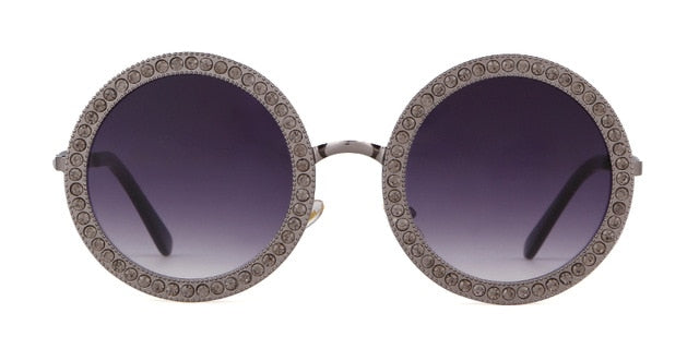 Calanovella Vintage Rhinestone Round Sunglasses Women Colorful Retro Crystal Circle 80s Sun Glasses