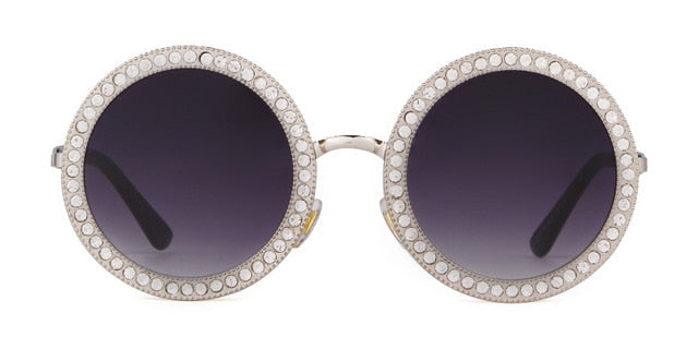 Calanovella Vintage Rhinestone Round Sunglasses Women Colorful Retro Crystal Circle 80s Sun Glasses