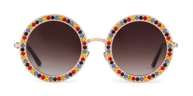 Calanovella Vintage Rhinestone Round Sunglasses Women Colorful Retro