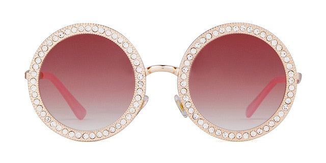 Calanovella Vintage Rhinestone Round Sunglasses Women Colorful Retro Crystal Circle 80s Sun Glasses