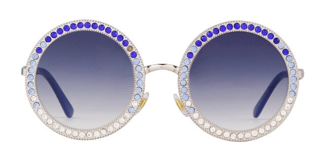 Calanovella Vintage Rhinestone Round Sunglasses Women Colorful Retro Crystal Circle 80s Sun Glasses