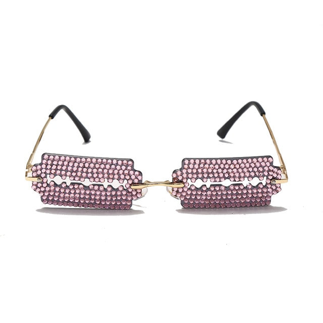 Calanovella Funky Rectangle Rimless Rhinestones Sunglasses