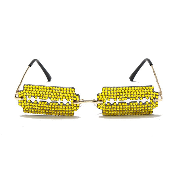 Calanovella Funky Rectangle Rimless Rhinestones Sunglasses