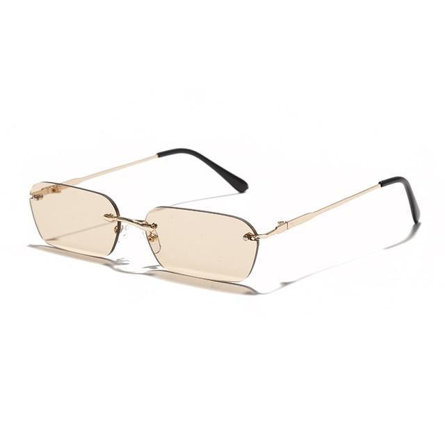 Calanovella Rimless Rectangle Sunglasses Men Women UV400 Clear Tint Color Small Square Sun Glasses - Calanovella.com
