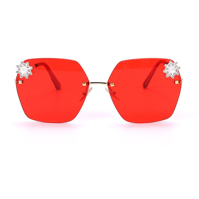 Calanovella Stylish Polygon Rimless Sunglasses Women Luxury Vintage Frameless Rhinestones Sun Glasses UV400