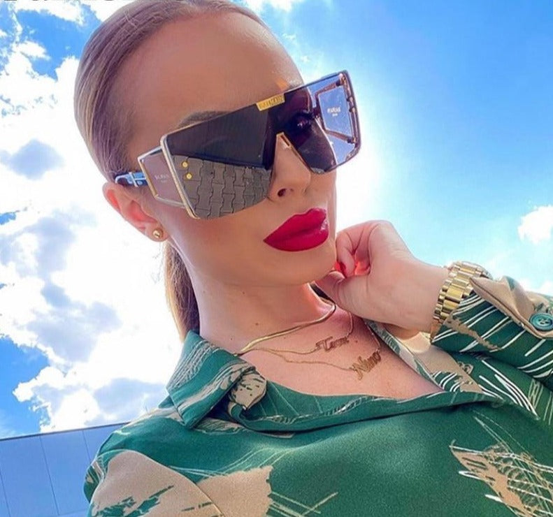 Calanovella Square Oversized One Piece Lens Sunglasses Women Men Retro