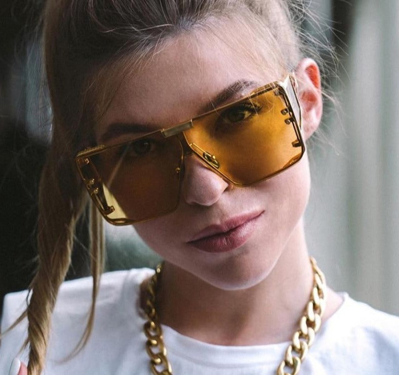 Calanovella Square Oversized One Piece Lens Sunglasses Women Men Retro