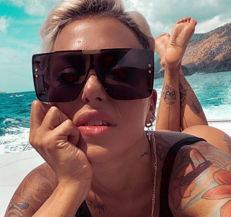 Calanovella Square Oversized One Piece Lens Sunglasses Women Men Retro
