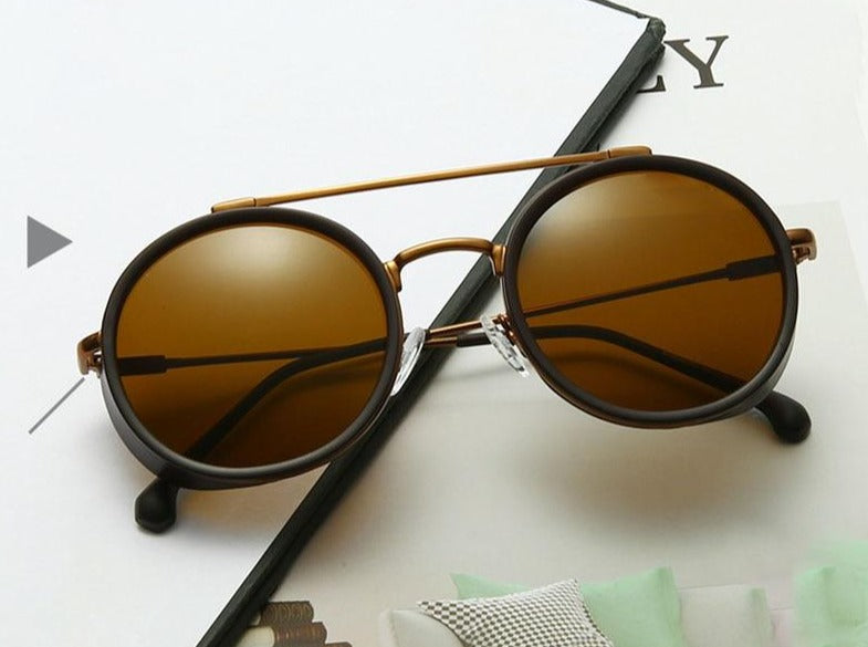 Calanovella Stylish Double Bridges Trendy Round Punk Sunglasses UV400