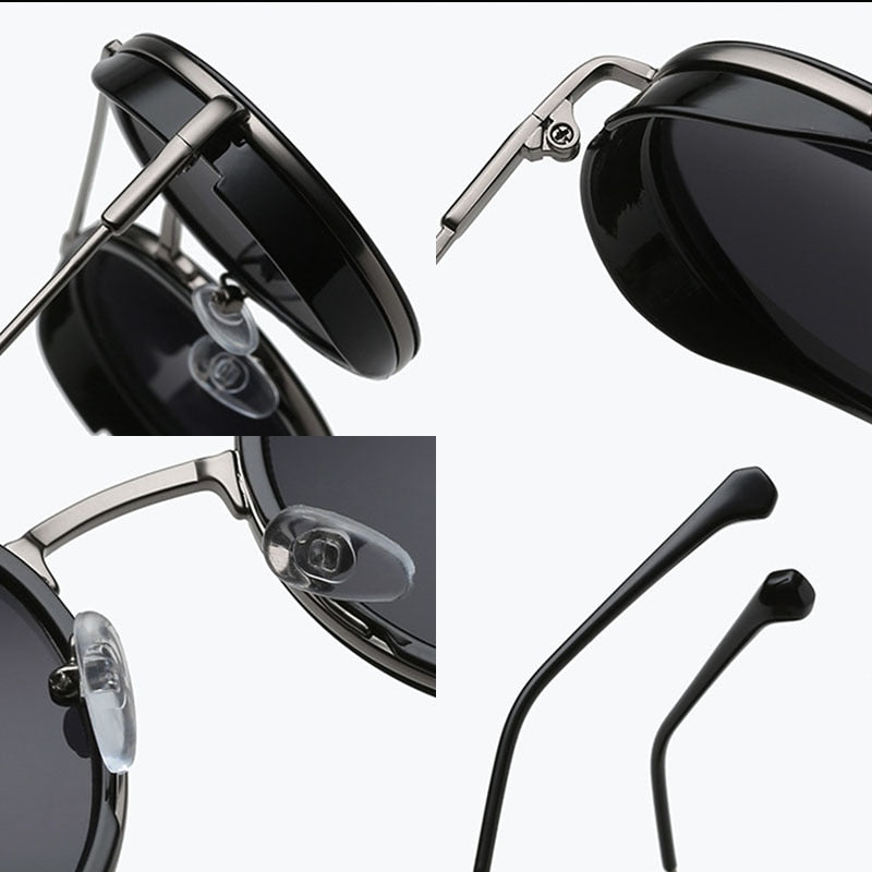 Calanovella Stylish Double Bridges Trendy Round Punk Sunglasses UV400
