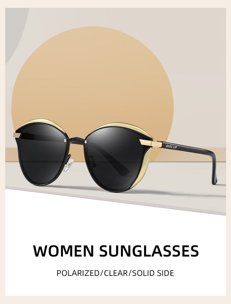 Calanovella Stylish Women Vintage Polarized Round Cat Eye Sunglasses