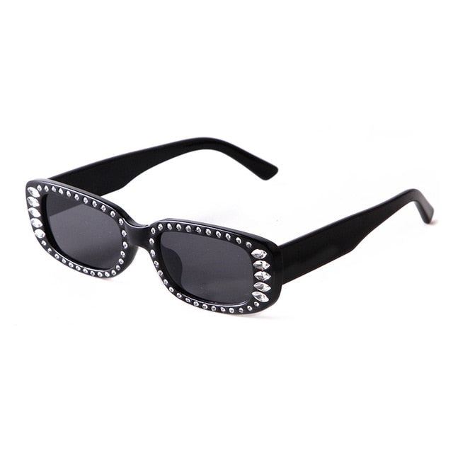 Calanovella Rhinestone Sunglasses Wide Rectangle Vintage Diamond Frame