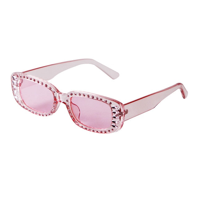 Calanovella Rhinestone Sunglasses Wide Rectangle Vintage Diamond Frame