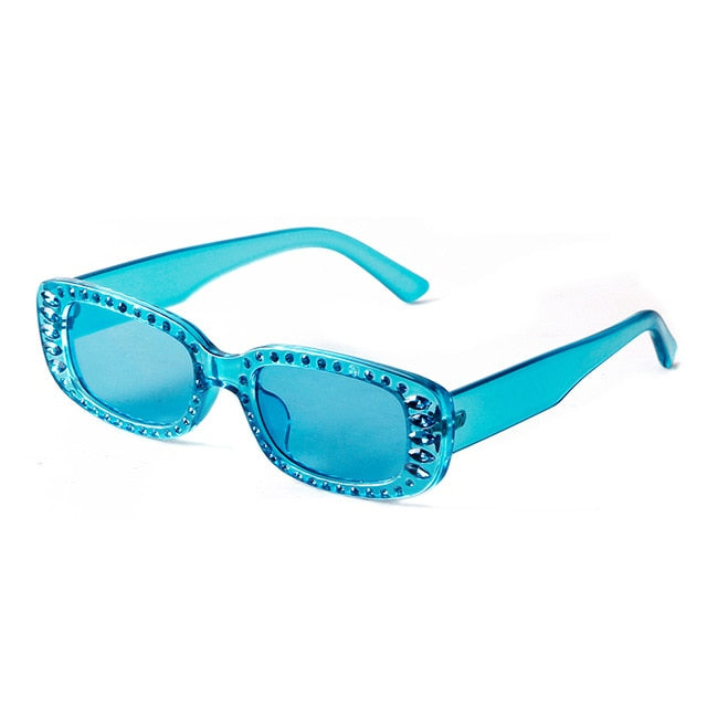 Calanovella Rhinestone Sunglasses Wide Rectangle Vintage Diamond Frame
