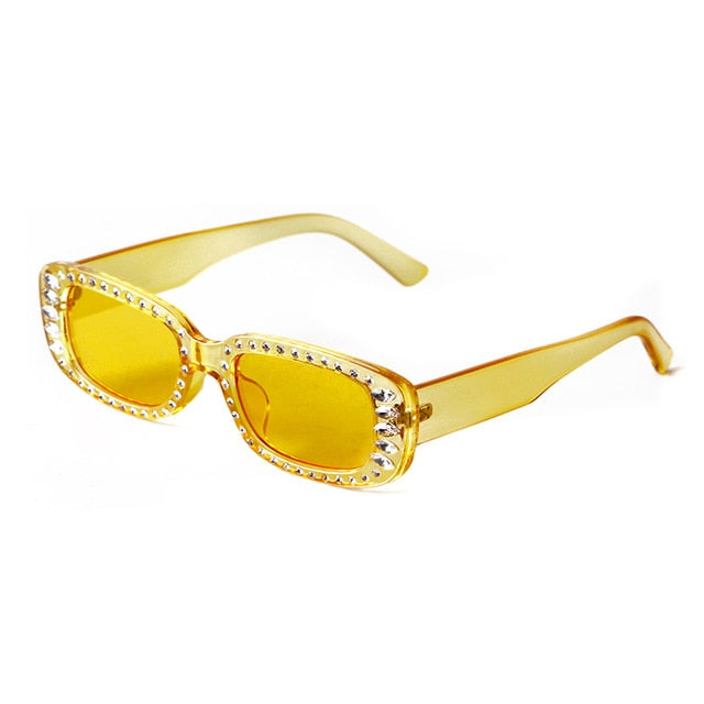 Calanovella Rhinestone Sunglasses Wide Rectangle Vintage Diamond Frame