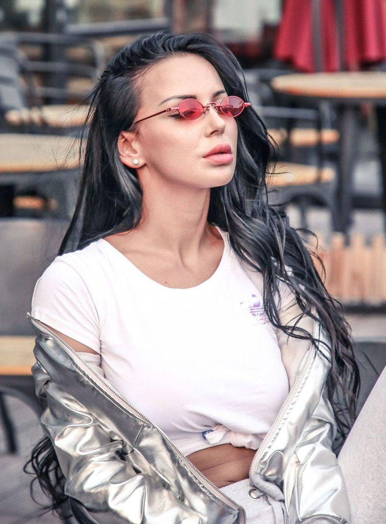 Calanovella Small Oval Sunglasses Retro 90s Slim Rhombus Tiny Frame Sun Glasses - Calanovella.com