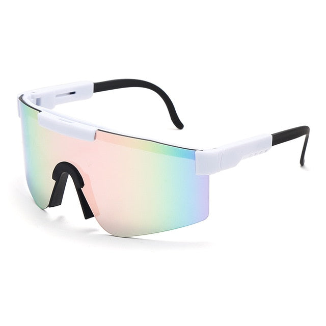 Calanovella Flat Top Goggle Sun Glasses Women Men Blue Frame Mirrored