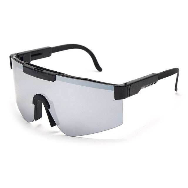 Calanovella Flat Top Goggle Sun Glasses Women Men Blue Frame Mirrored