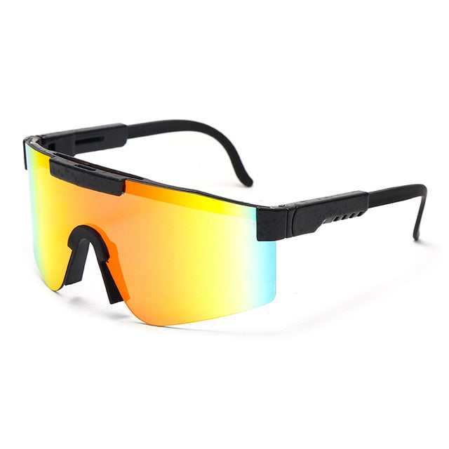 Calanovella Flat Top Goggle Sun Glasses Women Men Blue Frame Mirrored