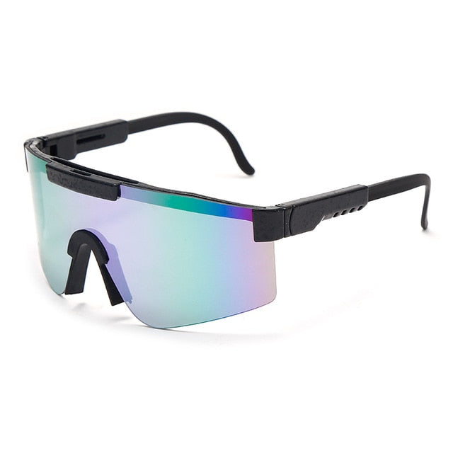 Calanovella Flat Top Goggle Sun Glasses Women Men Blue Frame Mirrored