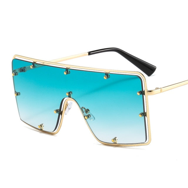 Calanovella Vintage Overized Square Sunglasses Men Women Metal Frame