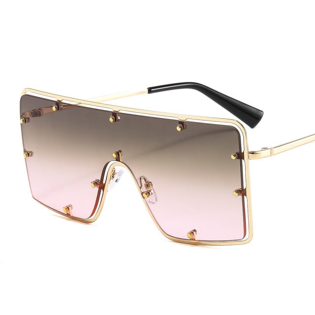 Calanovella Vintage Overized Square Sunglasses Men Women Metal Frame