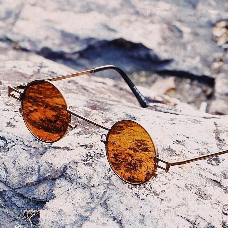 Calanovella Steampunk Round Sunglasses for Men Womens Tiny Frames
